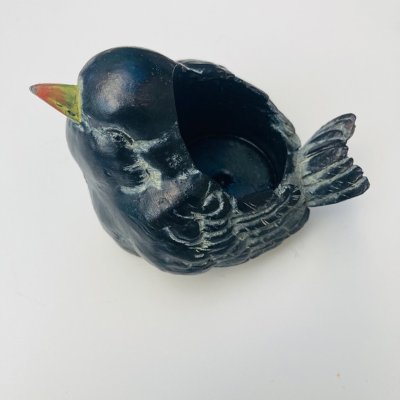 Sweet Bird Candle Holder Smiling Blackbird Cute Vintage Home Decor 4”  Adorable - Picture 6 of 8